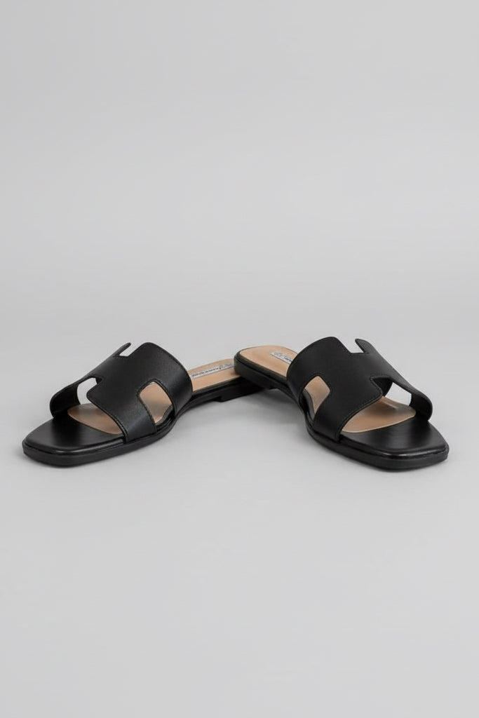 TRENDY H-SHAPED CUTOUT UPPER SLIDE SANDALS