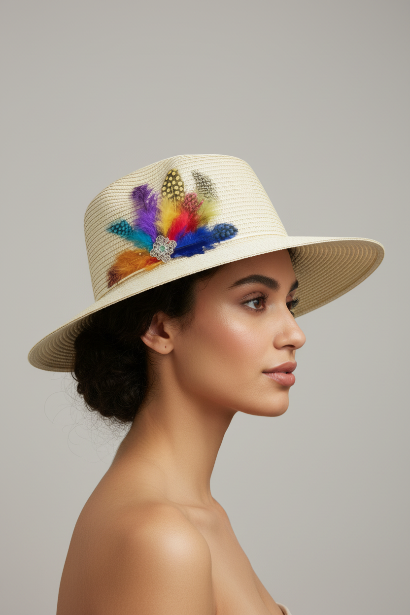 VIVA VENTO FEATHER HANDMADE DESIGN FLOPPY SUN HAT COLLECTION