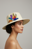 Handmade ivory fedora straw hat close up