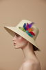 Handmade feather design ivory straw sun hat
