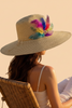 Sun Bird feather design floppy fedora straw sun hat