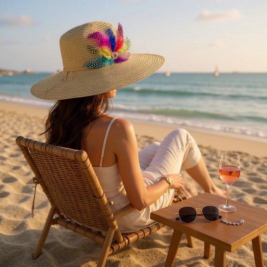 SUN BIRD FEATHER HANDMADE DESIGN FLOPPY SUN HAT COLLECTION