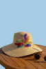 Sun Bird feather brooch straw hat