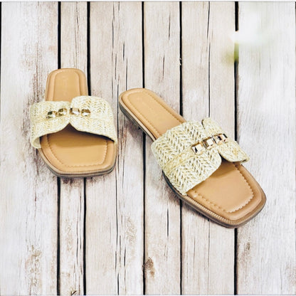 RAFFIA RADIANCE BOHO GOLD STUD SANDALS