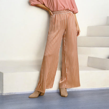 THE RIVIERA STRIPES WIDE LEG SATIN PANTS