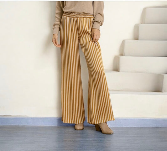 THE RIVIERA STRIPES WIDE LEG SATIN PANTS