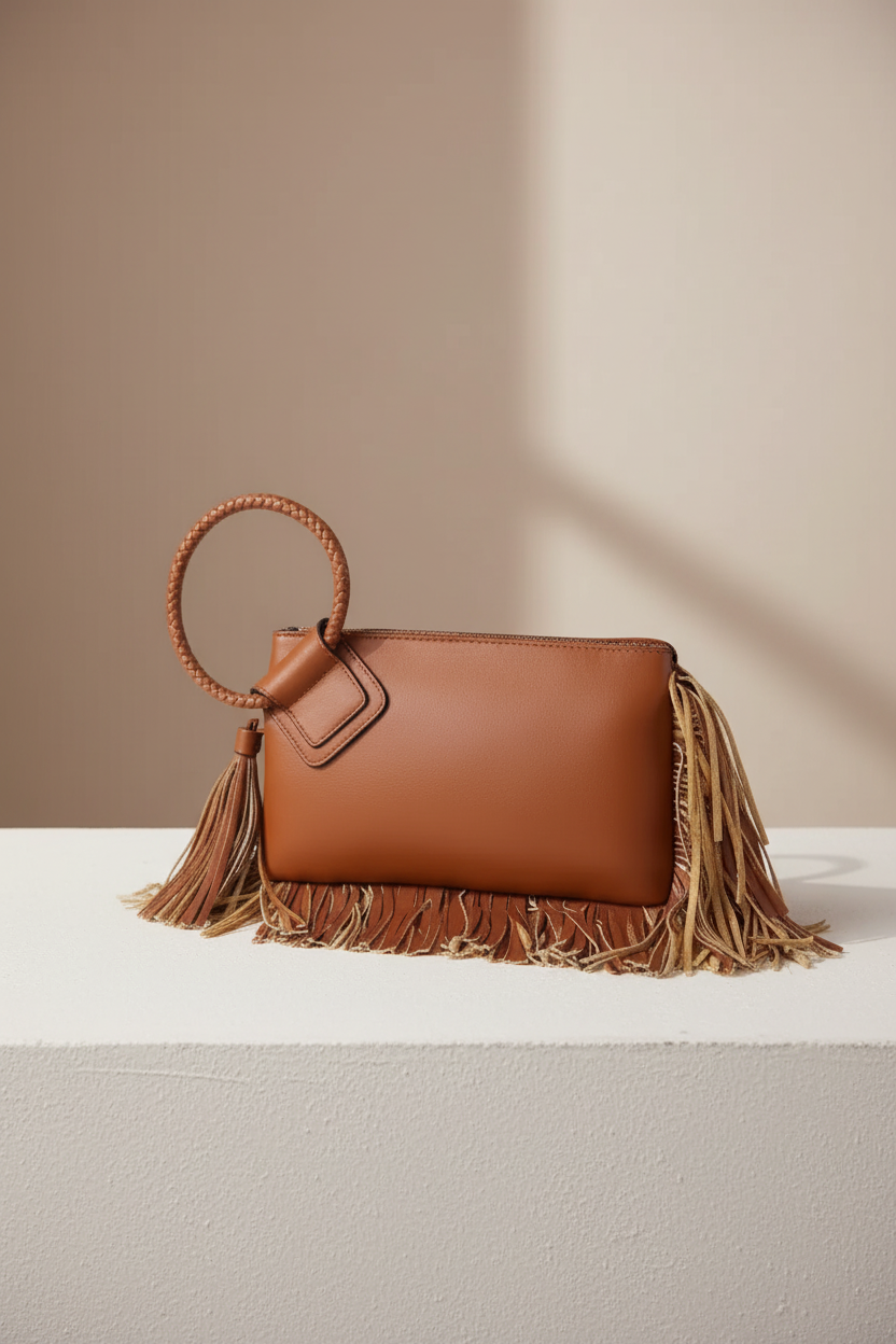 City Fringe tassel wristlet close up