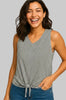 Brown stripe linen-blend tank top, casual layered style