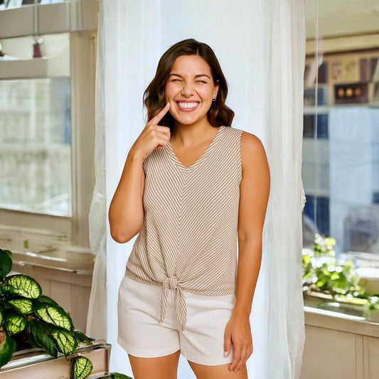 "THE EVERYDAY EDGE" RILEY STRIP TIE FRONT TANK TOP