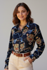 Black leopard animal print button-down blouse