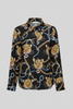 Black leopard print button-down shirt front view