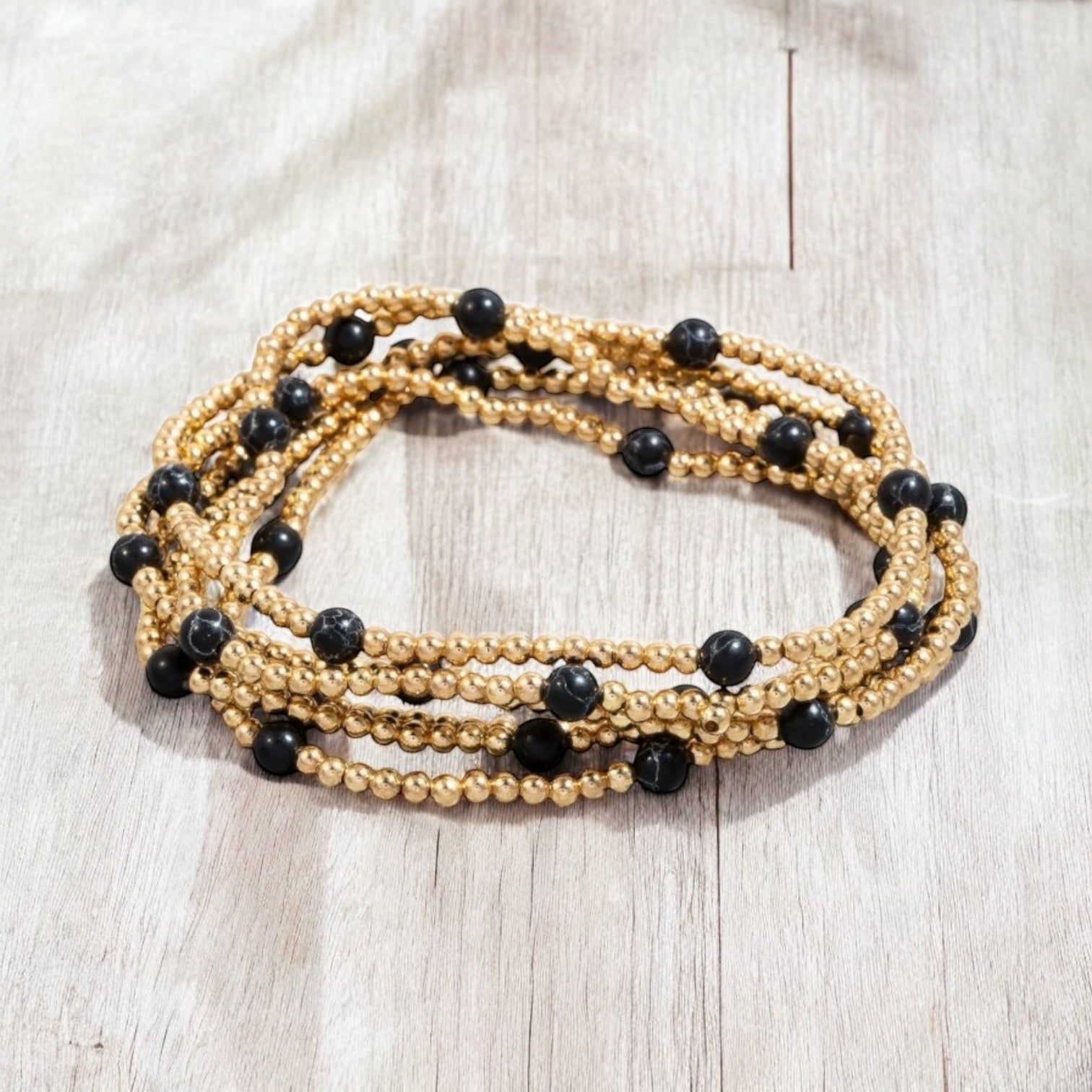 Mixed Mini Stone And Metallic Beaded Bracelet Set