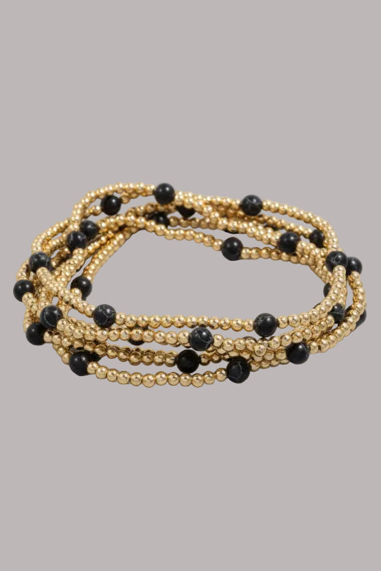 Mixed Mini Stone And Metallic Beaded Bracelet Set