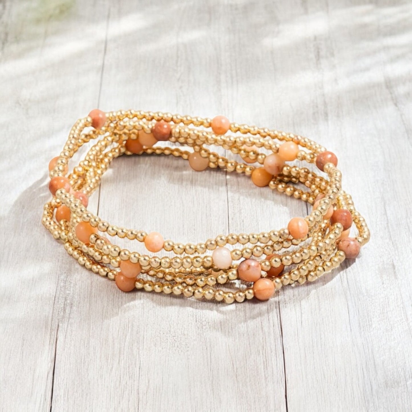 Mixed Mini Stone And Metallic Beaded Bracelet Set