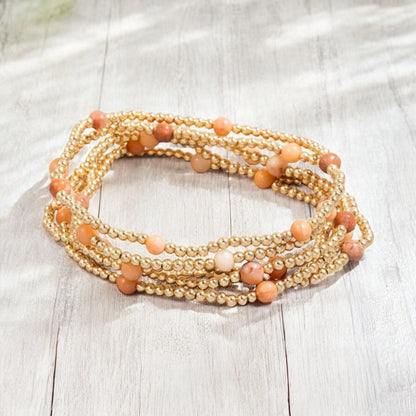 Mixed Mini Stone And Metallic Beaded Bracelet Set