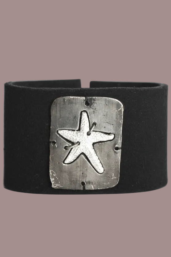 Handmade bronze silver starfish accent leather bracelet