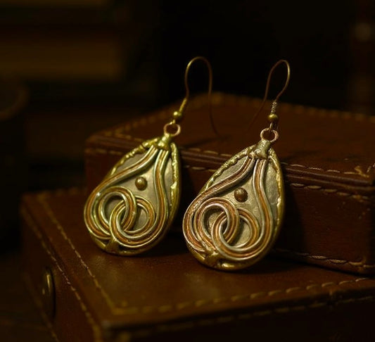 Mixed Metal Tear Drop Swirl Earrings