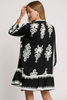 Border paisley tiered hem swing dress in black