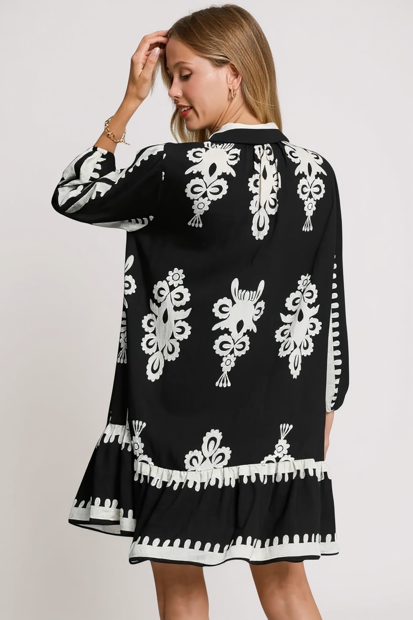 NOIR FLEUR SWING TUNIC BORDER PAISLEY TIERED HEM DRESS