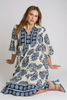 Navy print tiered midi dress by Mandalay and Company