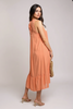 Crochet trim V-neck midi dress