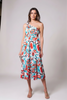 One shoulder tiered multi-print midi dress
