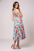 Tiered multi-print one-shoulder midi dress
