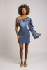 Blue chambray tie-dye one-shoulder mini dress