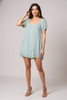 Embroidered square neck mini dress in sage green