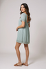 Square neck embroidered sage mini dress