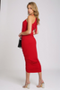 V-neck ruched bodycon midi dress