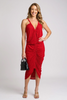 Sleeveless V-neck ruched bodycon midi dress