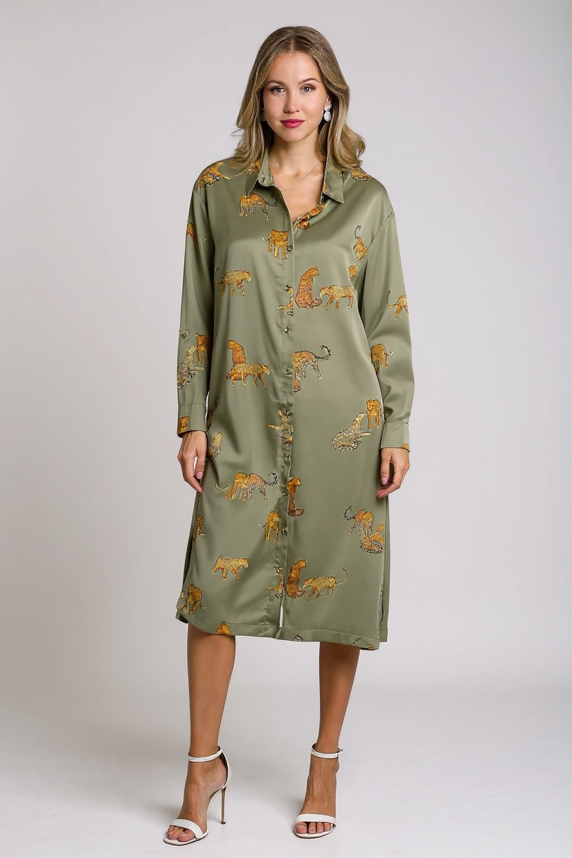 Leopard / Cheetah  Print Button Down Midi Dress