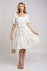 Square neck tiered midi dress with puff sleeves