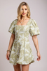 Bubble hem leaf print short sleeve dress