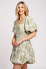 Short sleeve leaf print mini dress