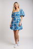 Leaf print bubble hem short sleeve mini dress