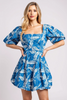 Leaf print mini dress with bubble hem
