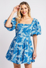 Leaf printed mini dress with short sleeves