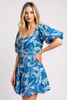 Short sleeve leaf print bubble hem dress