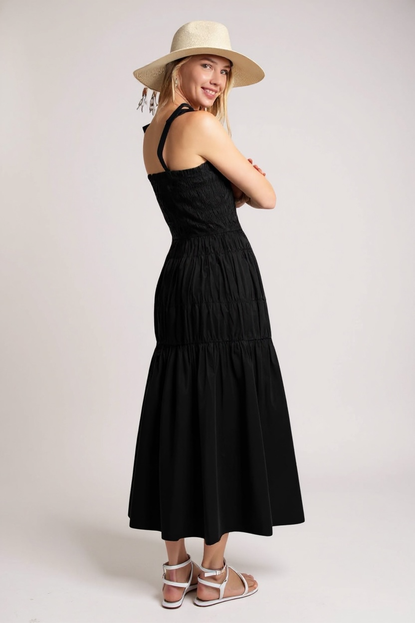 Smocked Maxi Dress with Shoulder Tie