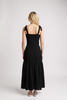 Smocked black maxi dress with adjustable shoulder ties