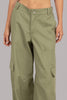 Elastic waist olive green wide-leg pants