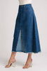 2-tone patchwork denim skirt with pockets