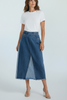 Patchwork 2-tone denim maxi skirt with buttons
