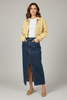 Indigo blue midi denim skirt with front split