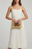 Hand designed envelope clutch with feathers