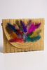 Straw envelope clutch with animal brooches