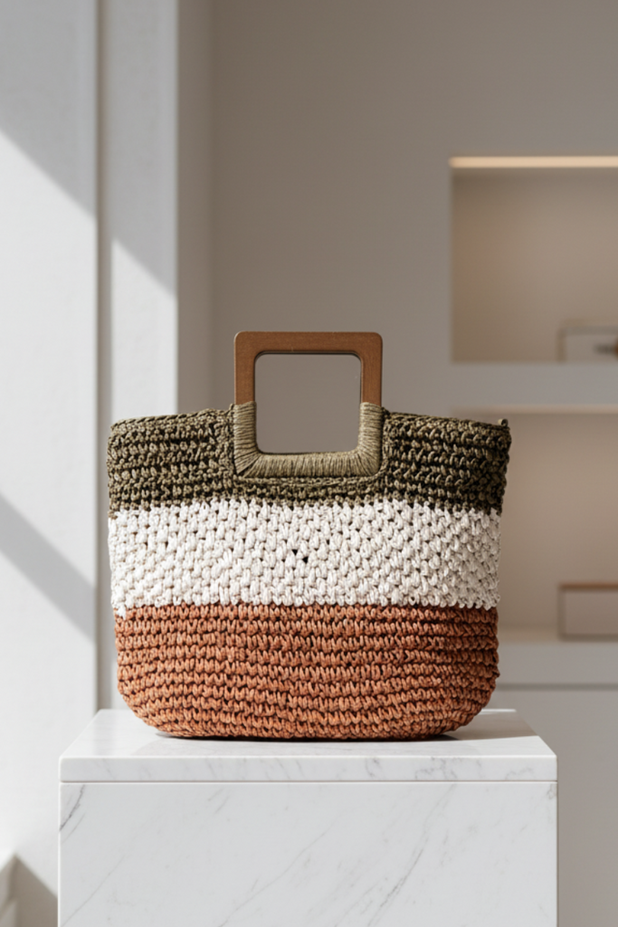 Modwoven trio color handmade straw braided tote bag