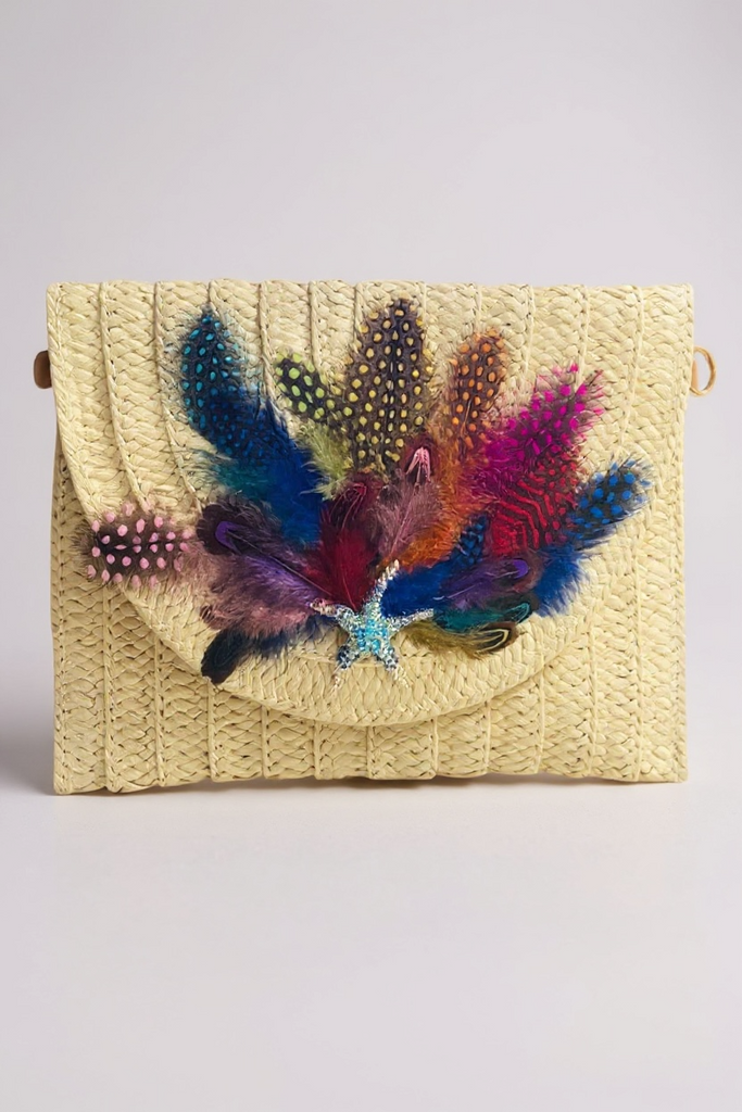 Ocean Mirage hand designed straw envelope clutch